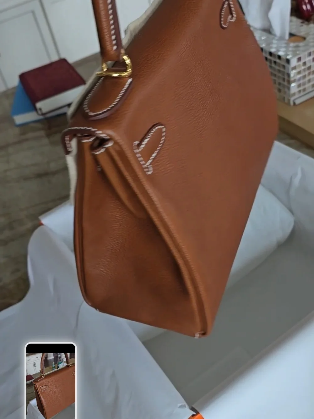 Brand New, In The Box Hermes Kelly 28 In Barenia with Gold Hardware